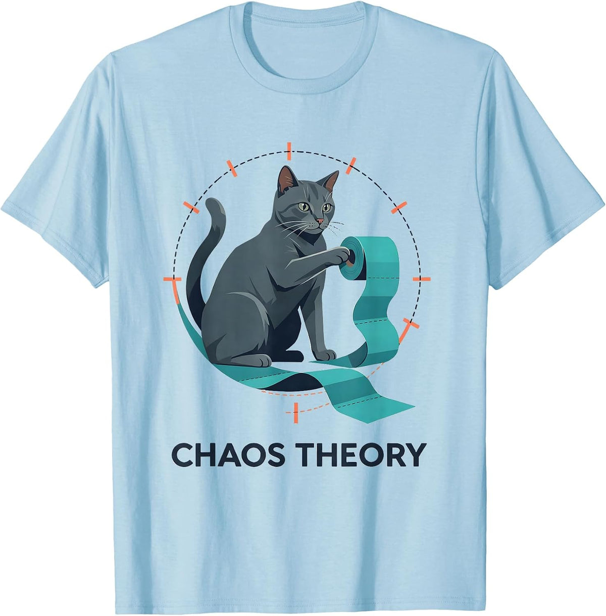 Men's Chaos Theory Funny Cat Science Math Teacher Gift T-Shirt - Baby Blue