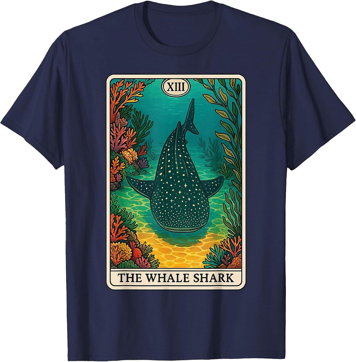 The Whale Shark Tarot Card T-Shirt - Navy Blue