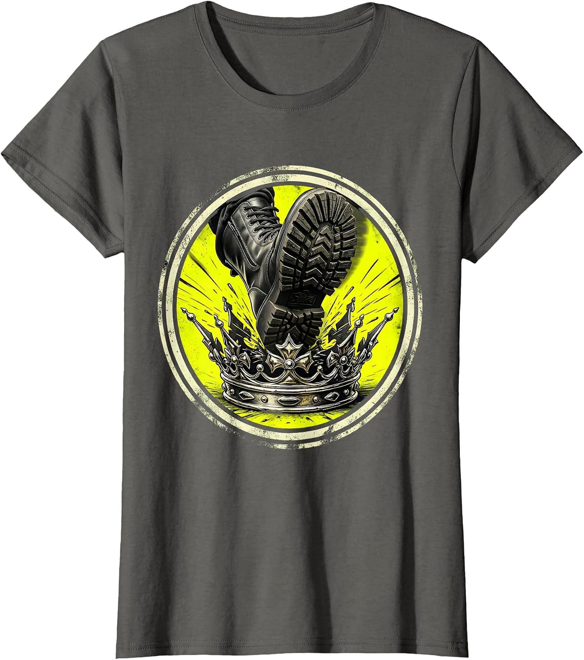 Women's Boot Stomping Crown Graphic Design T-Shirt - Asphalt Grey