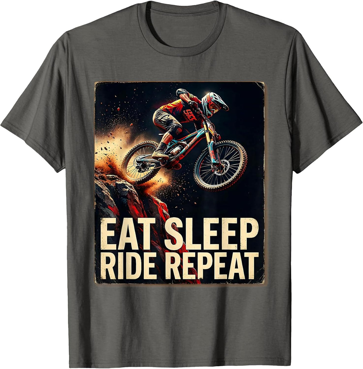 Eat Sleep Ride Repeat Mountain Bike Design T-Shirt - Asphalt Grey