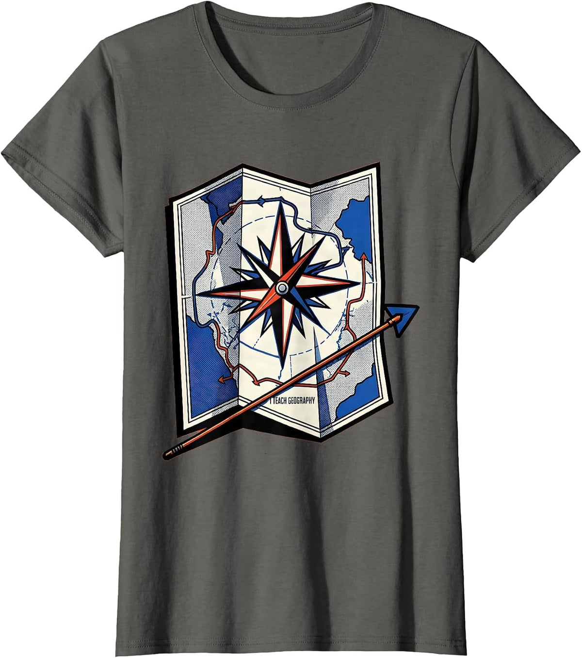 Women's I Teach Geography Pop Art Teacher Back To School Classroom T-Shirt - Asphalt Grey