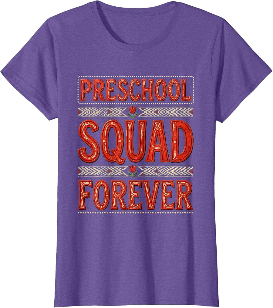 Preschool Squad Forever Cute Teacher Design T-Shirt - Purple Heather