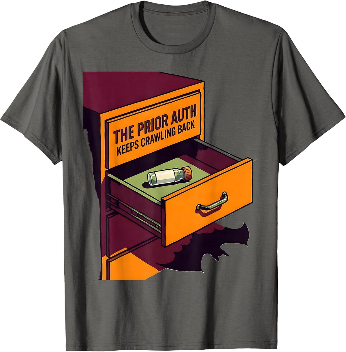 Men's The Prior Auth Keeps Crawling Back Funny Pharmacy Halloween T-Shirt - Asphalt Grey