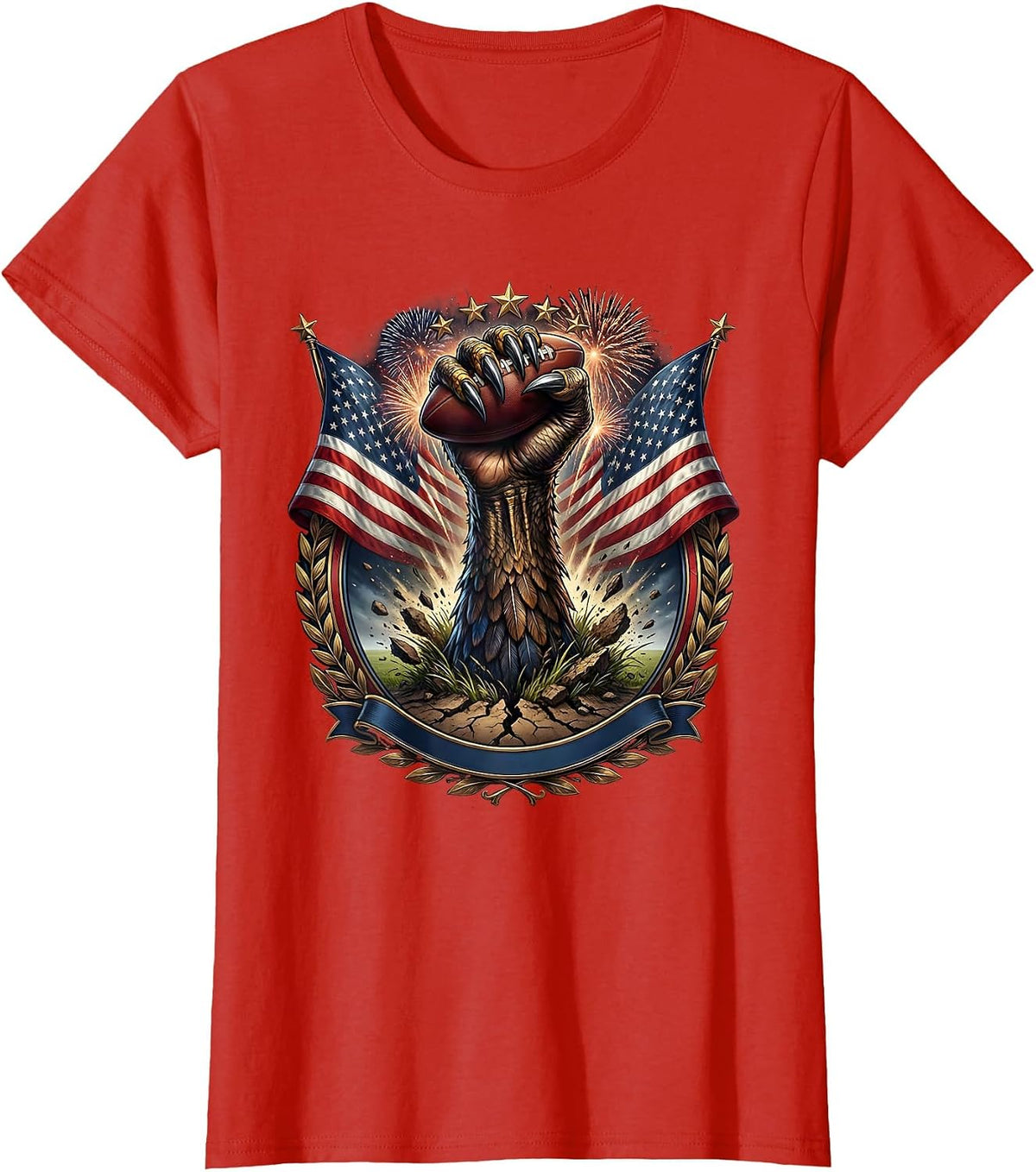 Monstrous Hand Rising From Turf Rugby Graphic T-Shirt - Red
