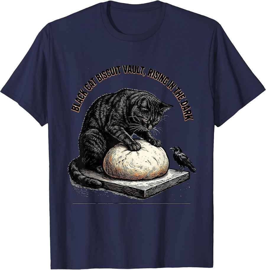 Black Cat Biscuit Vault Rising In The Dark Cat Lover T-Shirt - Navy Blue