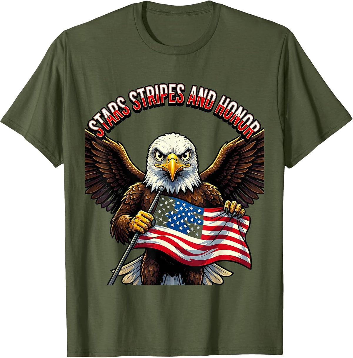Stars Stripes and Honor Memorial Day Design T-Shirt - Olive Green