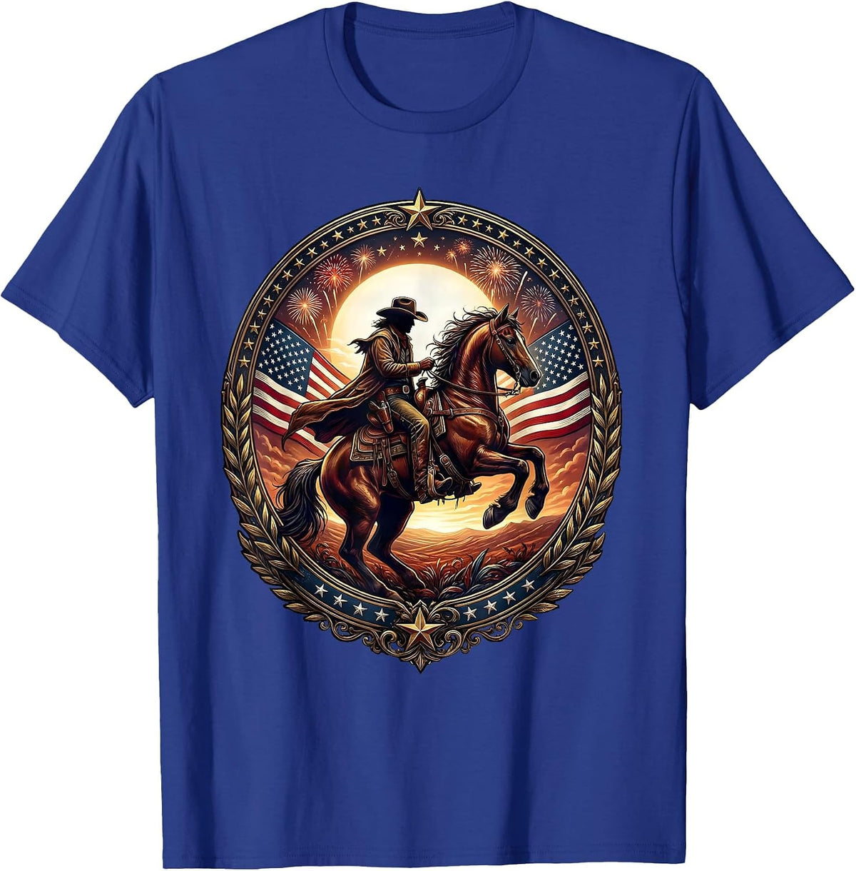 Lone Rider On Horseback At Dusk Freedom Design T-Shirt - Royal Blue