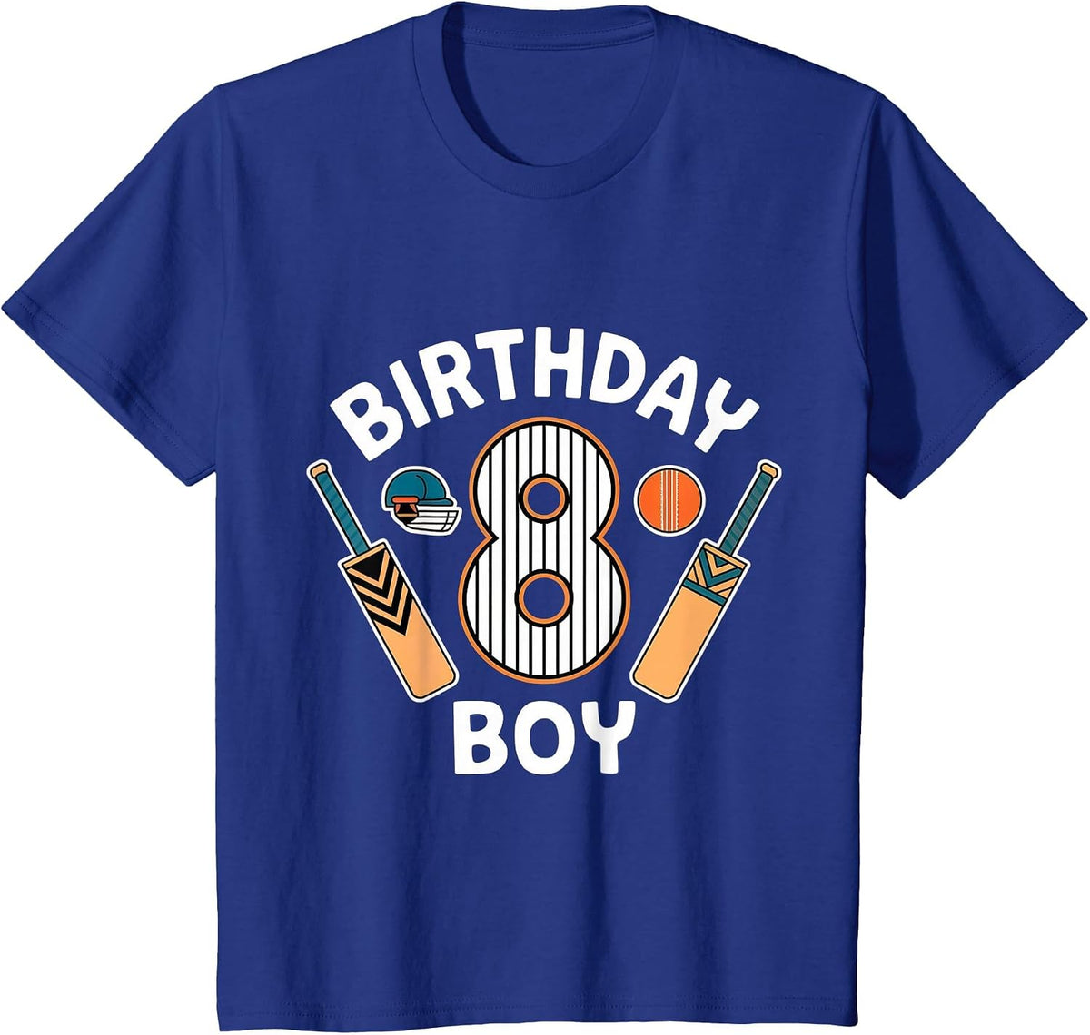 Fun 8th Birthday Cricket Boys Kid 8 Years Old Cricket Themed T-Shirt - Royal Blue