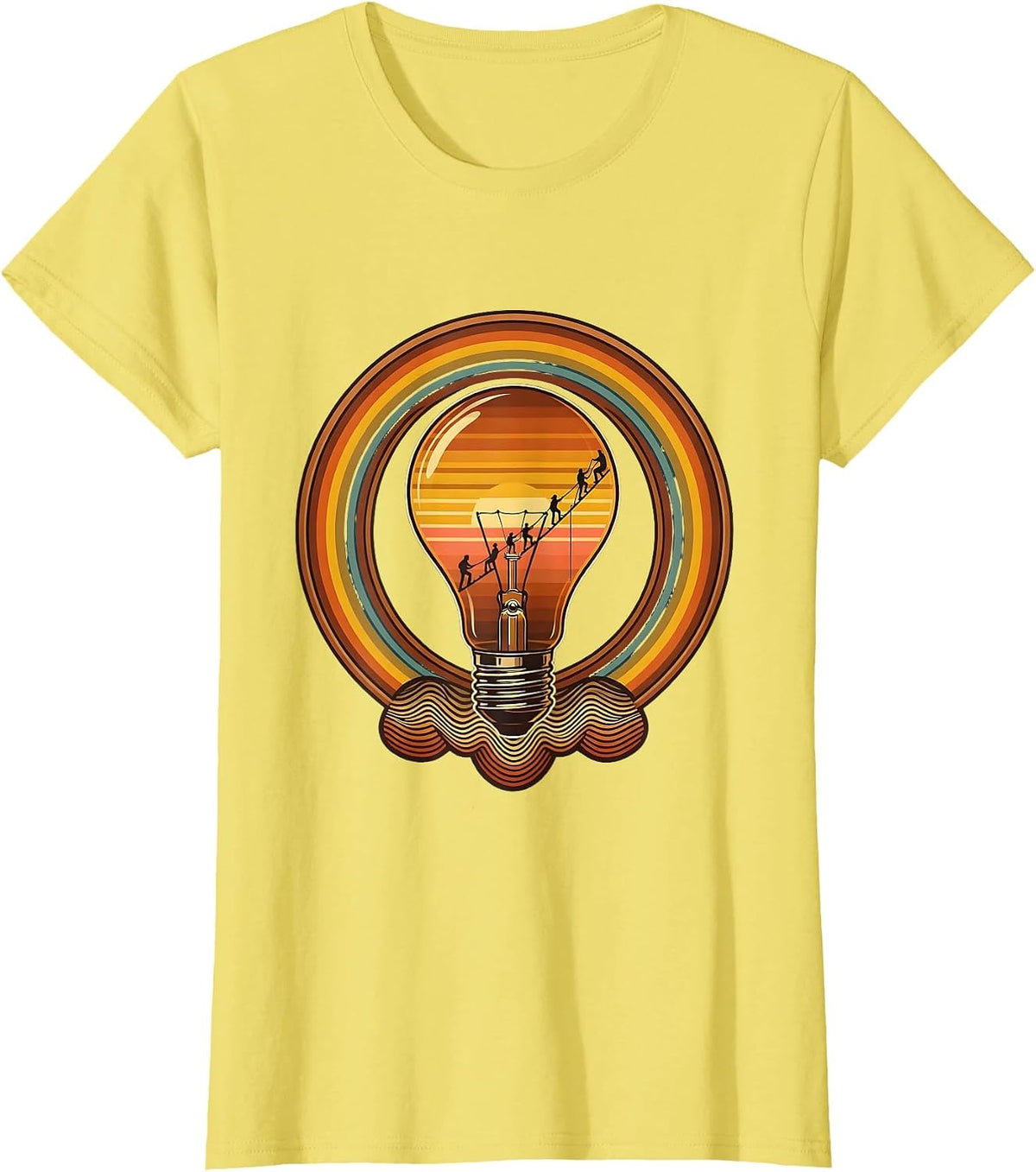 Back to School Lightbulb Climbing Students Tee T-Shirt - Lemon Yellow