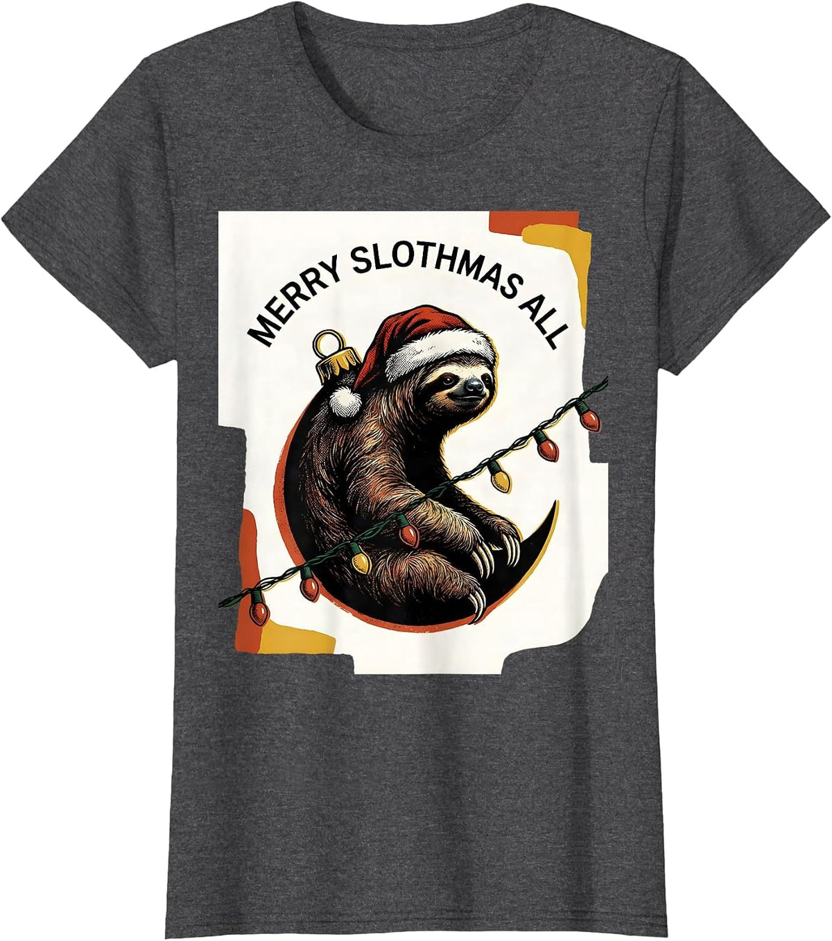 Women's Merry Slothmas, All Funny Sloth Lover Christmas Lights T-Shirt - Dark Heather Grey