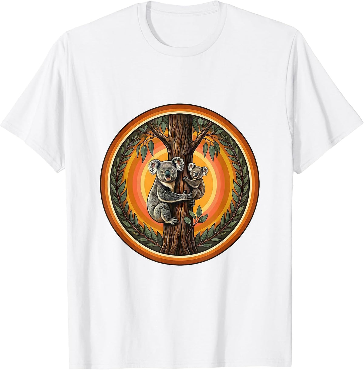 Men's Mama Koala and Baby Clinging to Tree Design T-Shirt - White