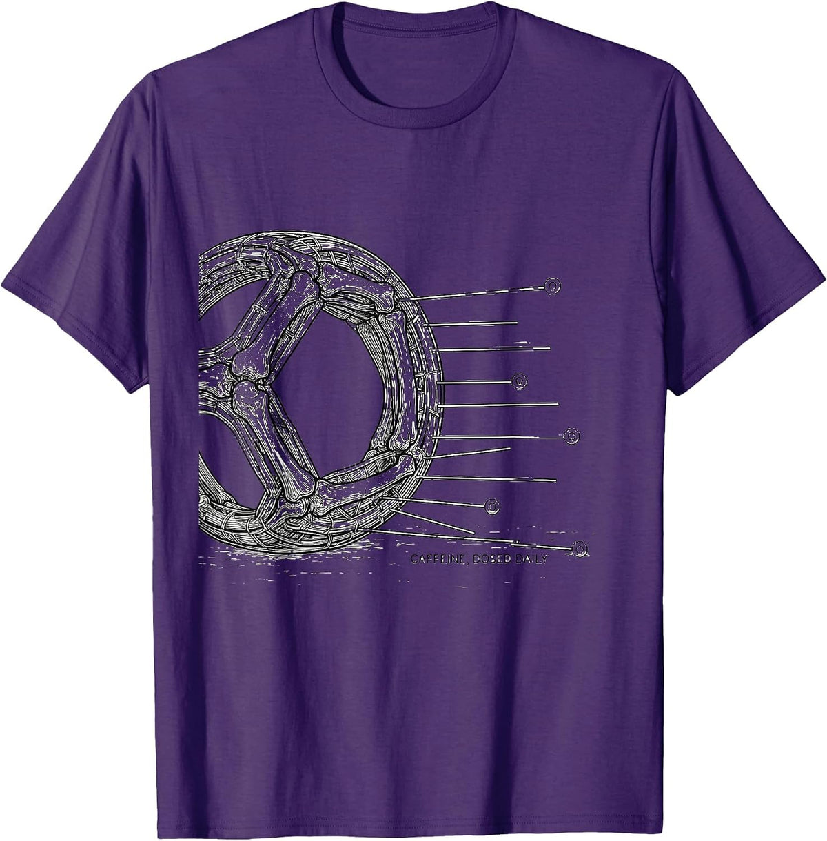 Caffeine, Dosed Daily Funny Pharmacy Tech Novelty T-Shirt - Purple