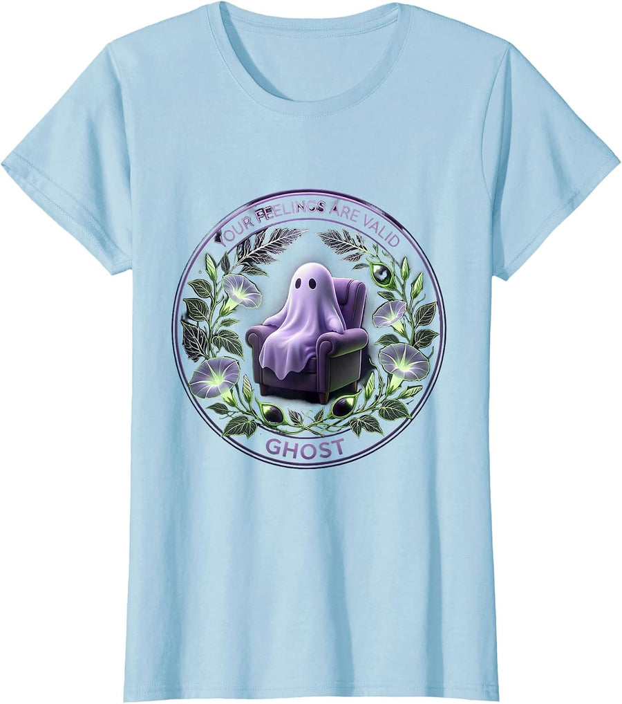 Women's Boo Crew Therapist Halloween Ghost Design T-Shirt - Baby Blue