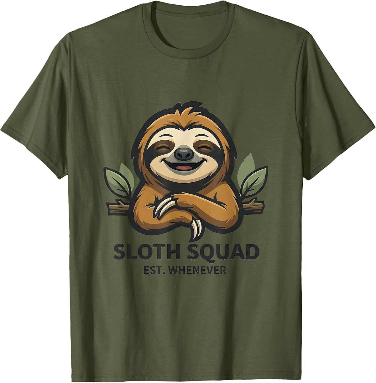 Men's Sloth Squad Est. Whenever Funny Sloth Lover Gift T-Shirt - Olive Green