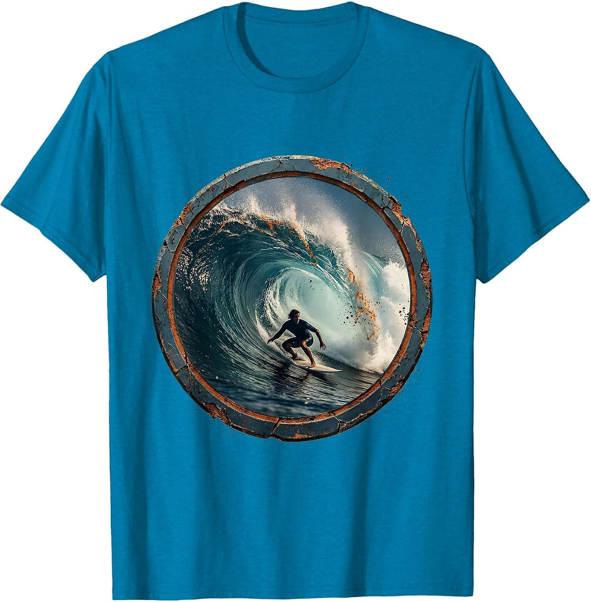 Surfer Silhouette Curling Ocean Wave Graphic T-Shirt - Sapphire Blue