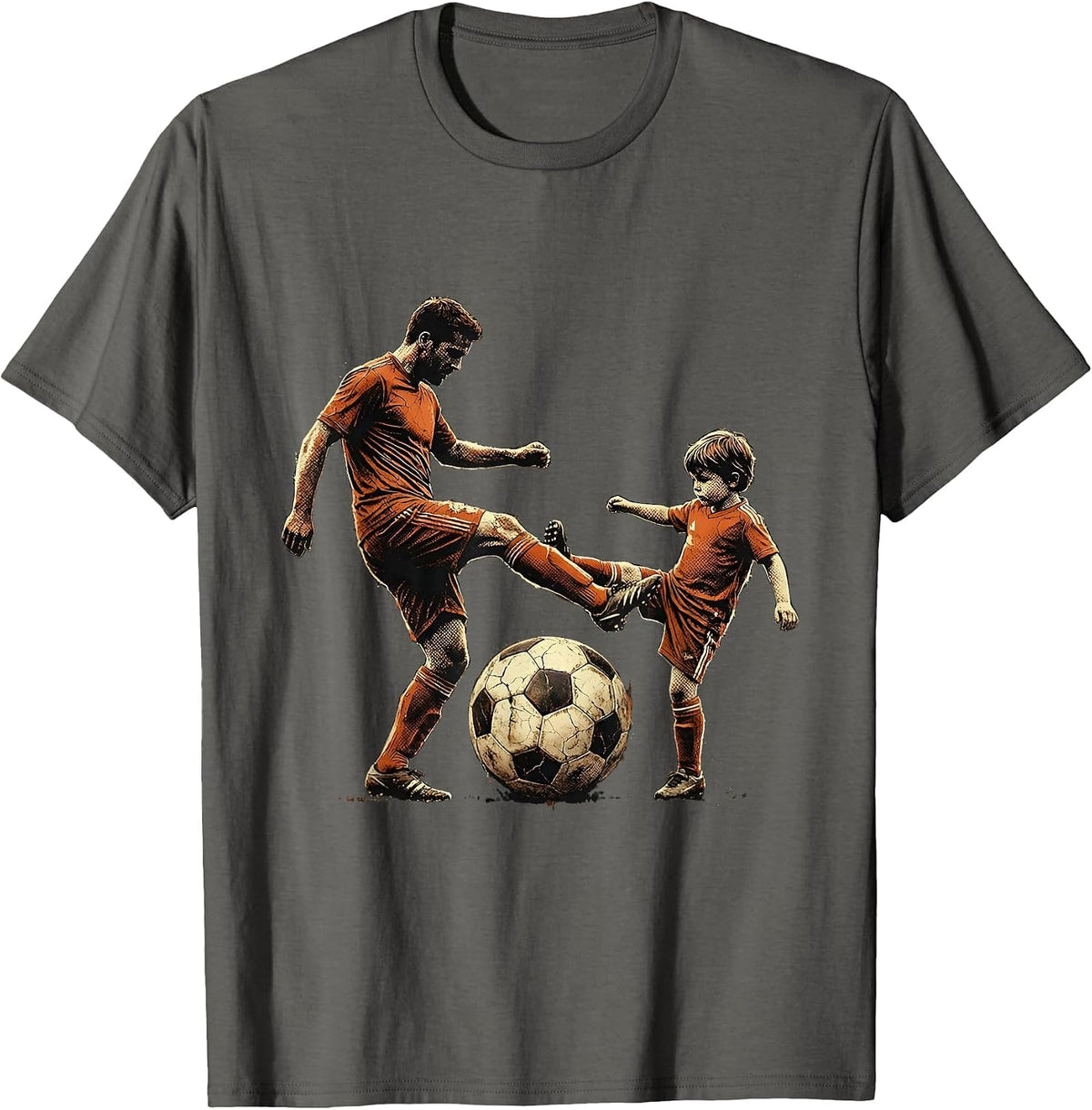Soccer Dad Father and Child Kicking Ball Together T-Shirt - Asphalt Grey