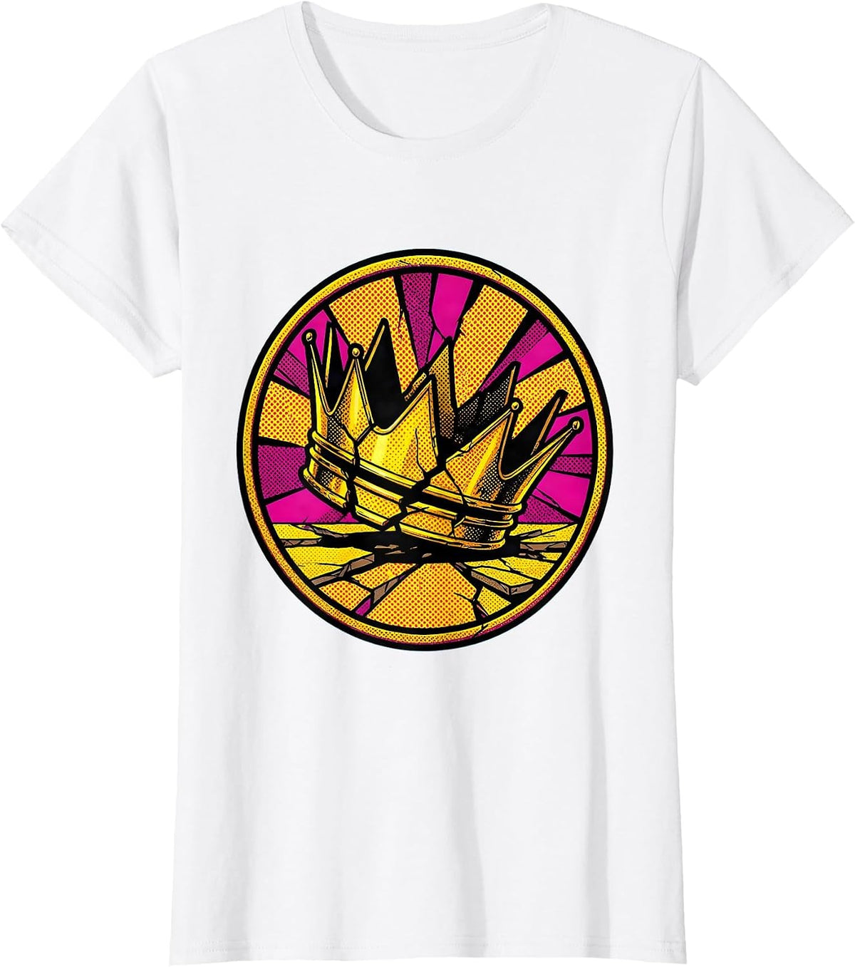Shattered Golden Crown Fallen Royalty Design T-Shirt - White