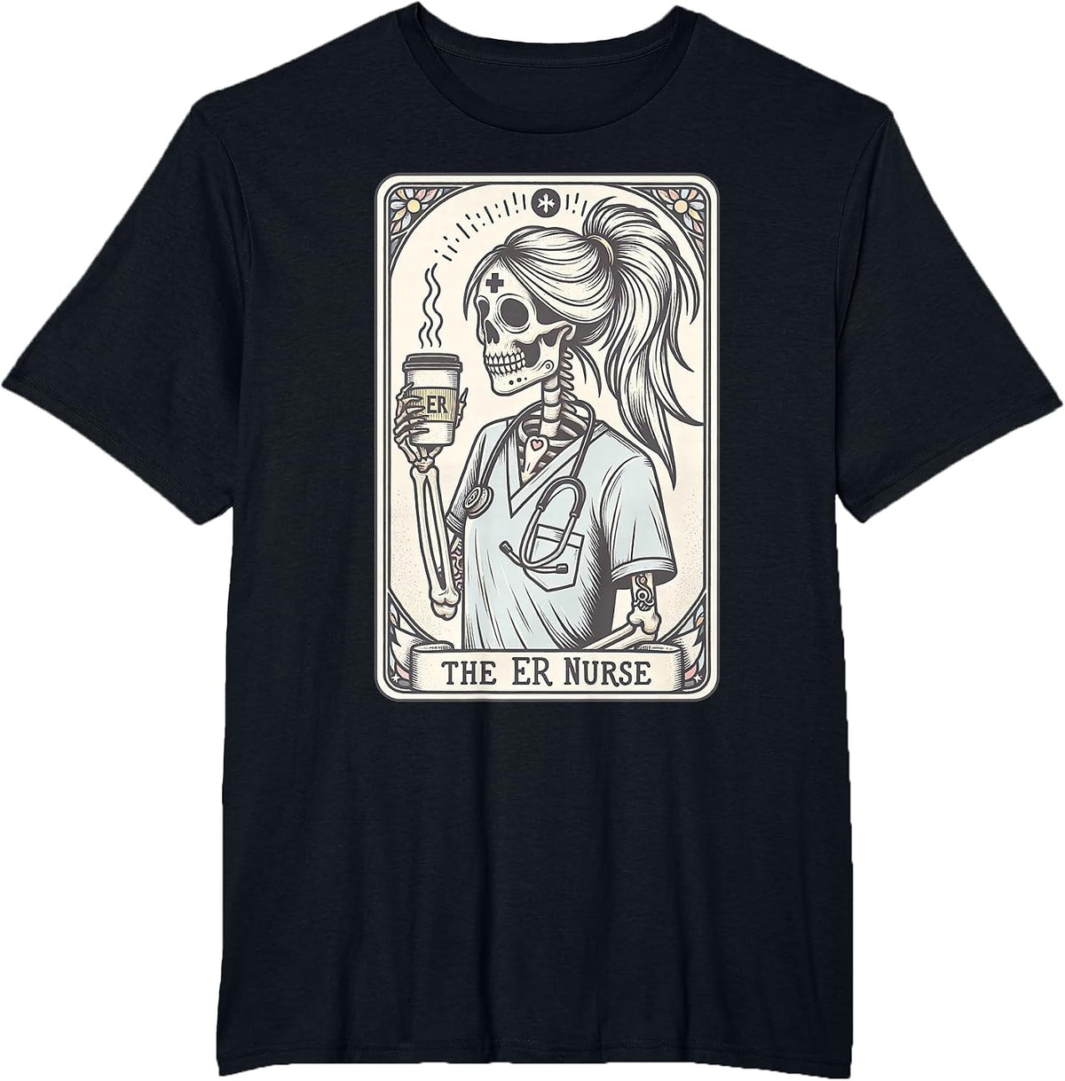 The Nurse Tarot Card Skeleton Nursing School Graduation RN T-Shirt - Black