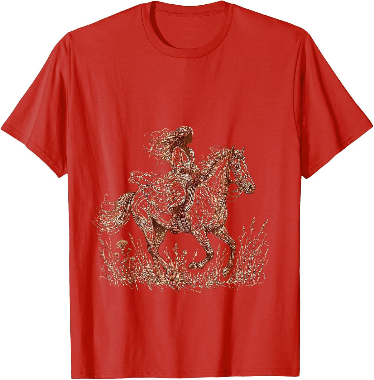 Men's Horse Rider Freedom Open Meadow Graphic Tee T-Shirt - Red