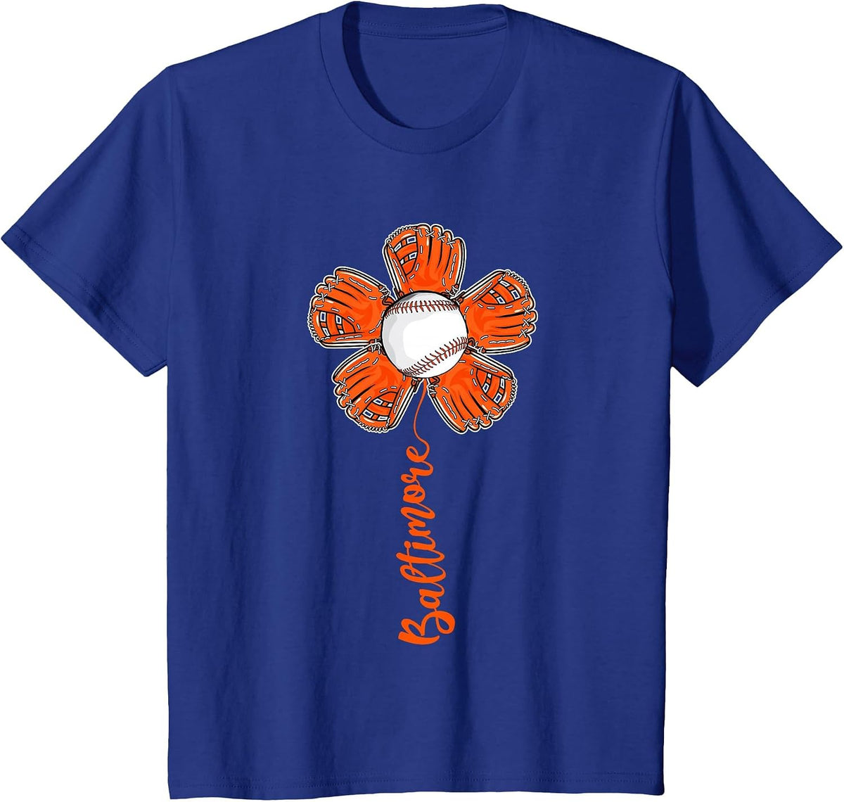Baltimore Vintage Flower Baseball Lover Player and Fans T-Shirt - Royal Blue