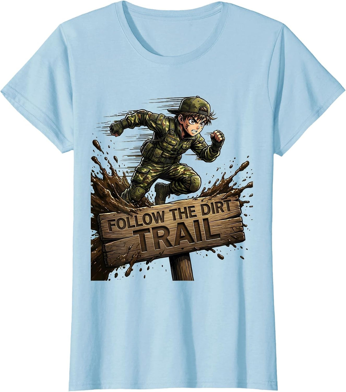 Boys Camo Follow the Dirt Trail Design T-Shirt - Baby Blue