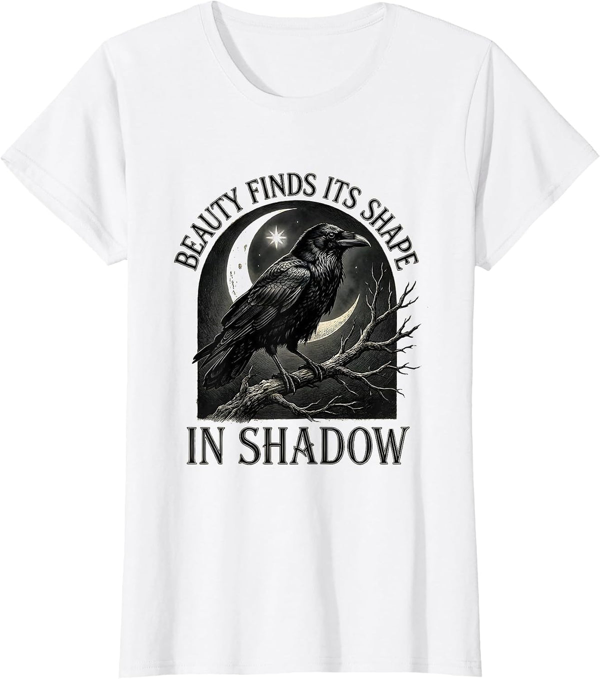 Women's Beauty Finds Its Shape In Shadow Vintage Gothic Edgar Allan T-Shirt - White