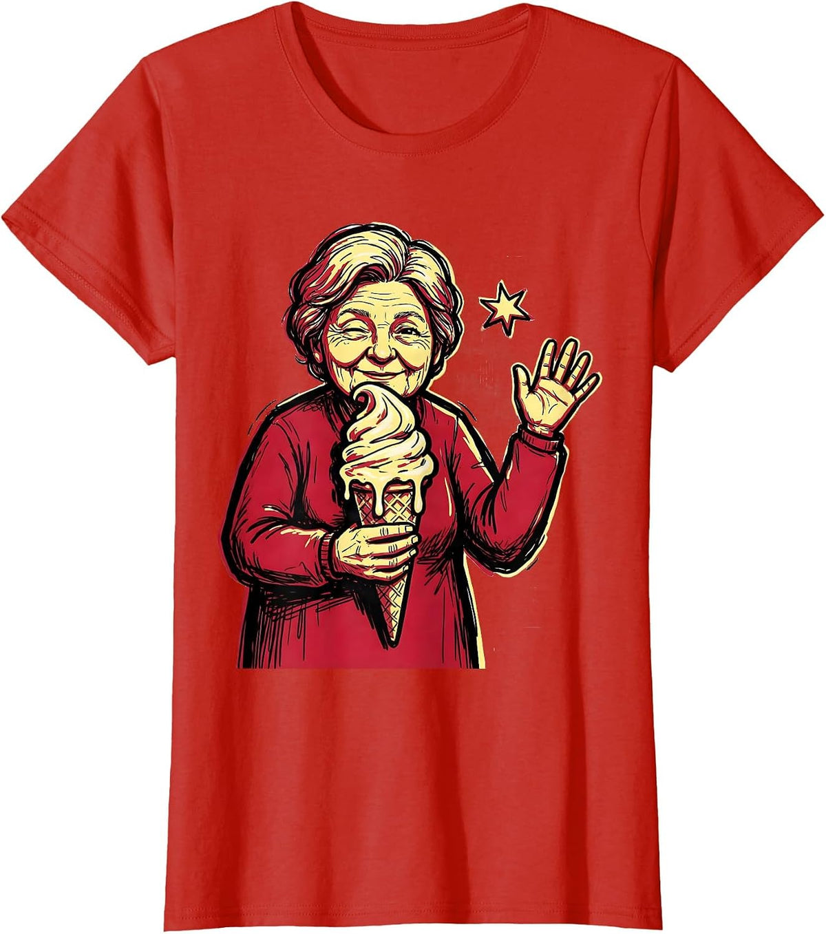 Cheerful Gigi Grandma Marker Outline Ice Cream Cone Humor T-Shirt - Red