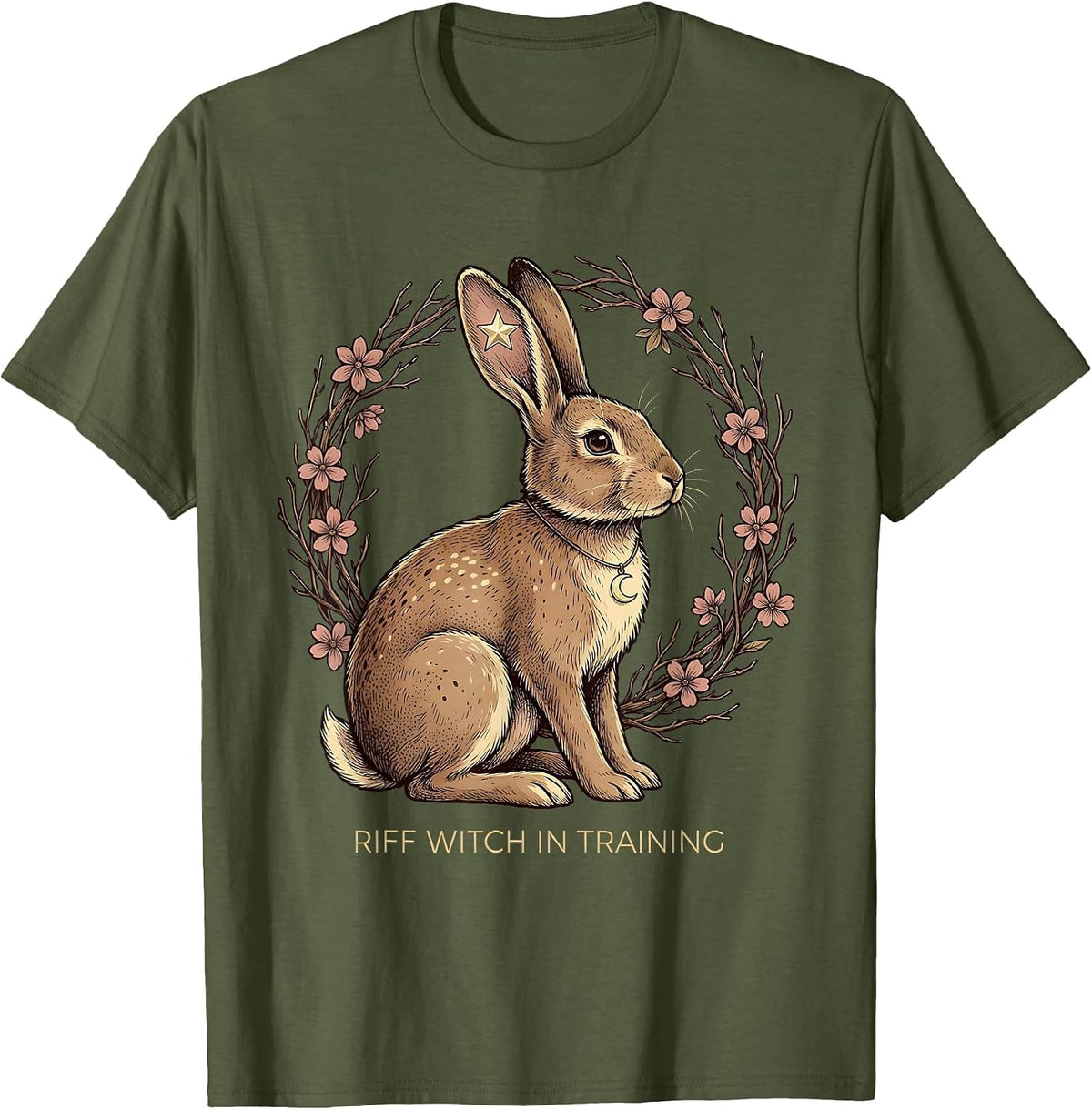 Men's Riff Witch In Training Metal Music Design T-Shirt - Olive Green