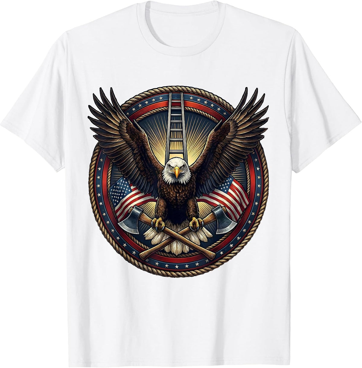 Men's Firefighter Eagle Crossed Axes and Ladder Graphic T-Shirt - White