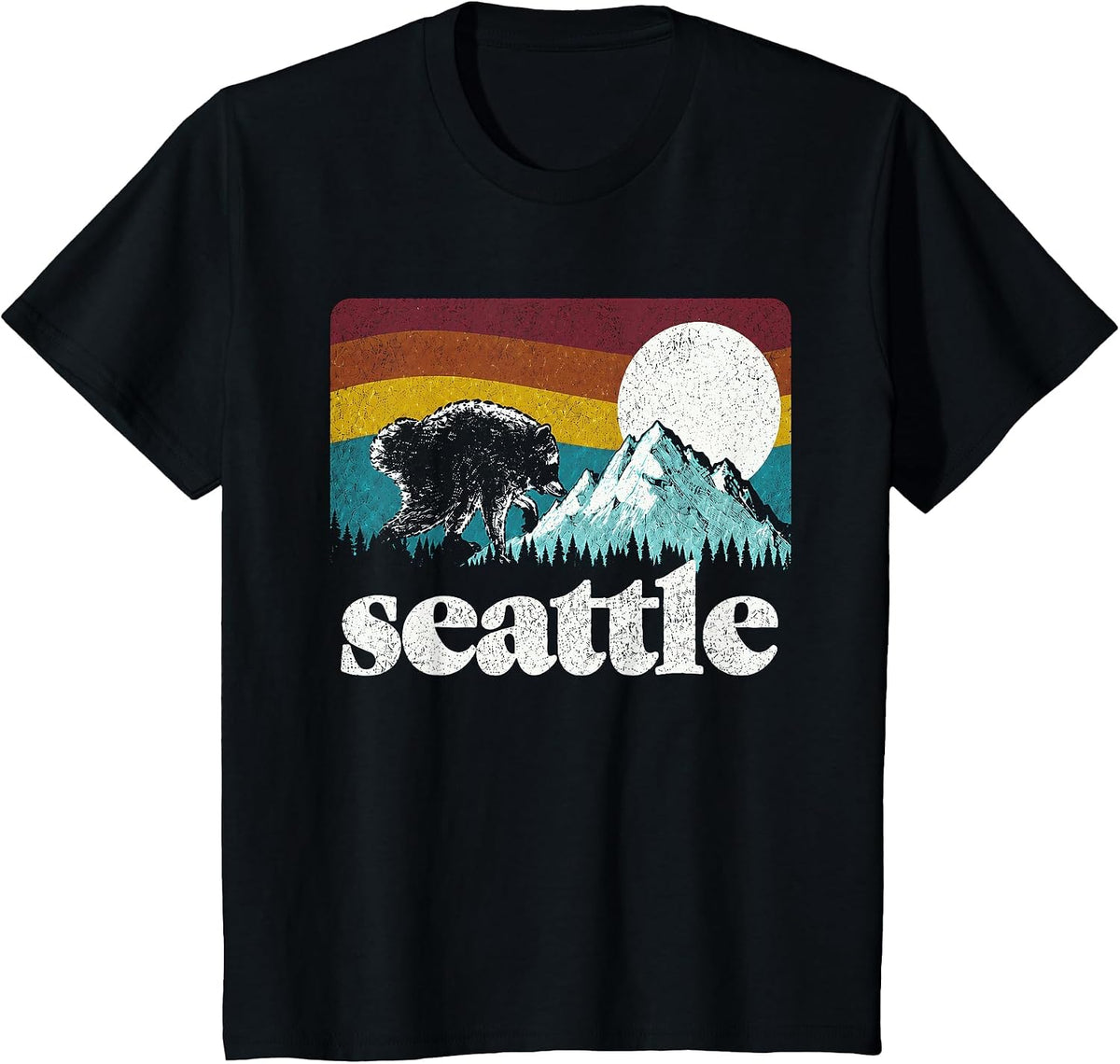 Jimothy Viral Raccoon Seattle Washington Mountains Retro T-Shirt - Black