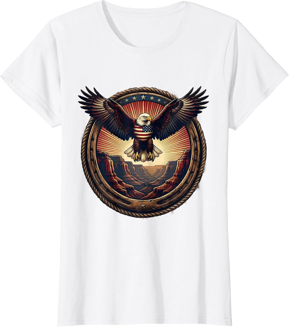 Eagle Soaring Over Canyon Ridge at Sunrise T-Shirt - White
