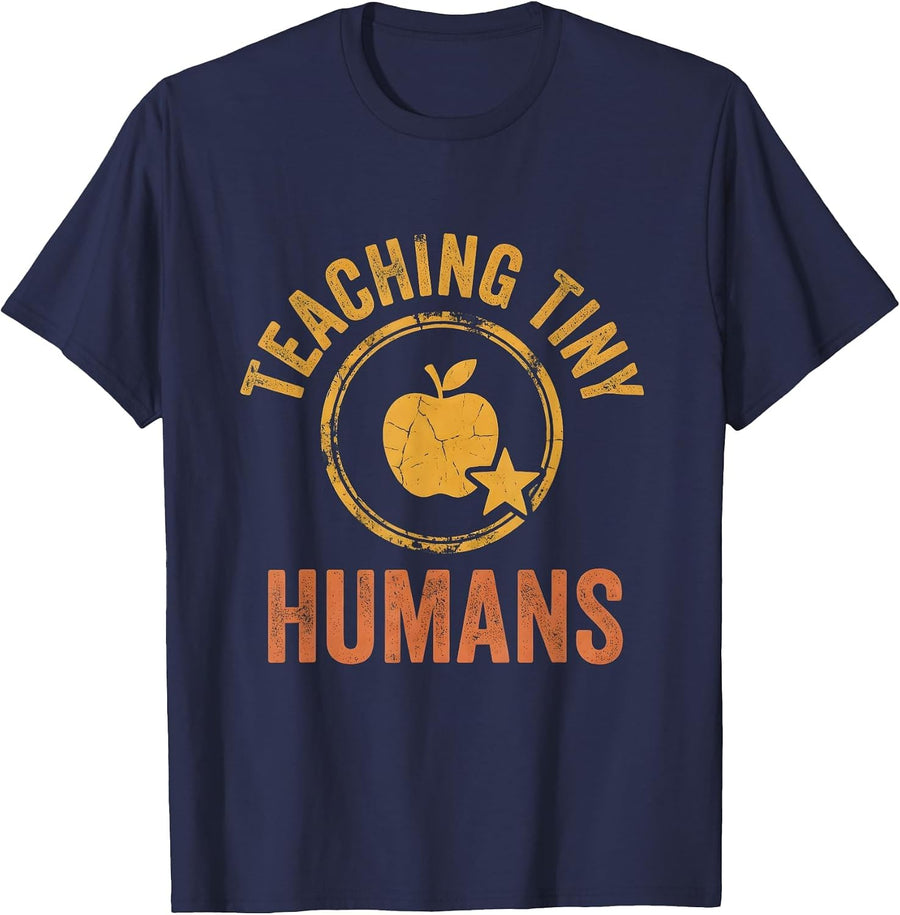 Teaching Tiny Humans Preschool Teacher Design T-Shirt - Navy Blue