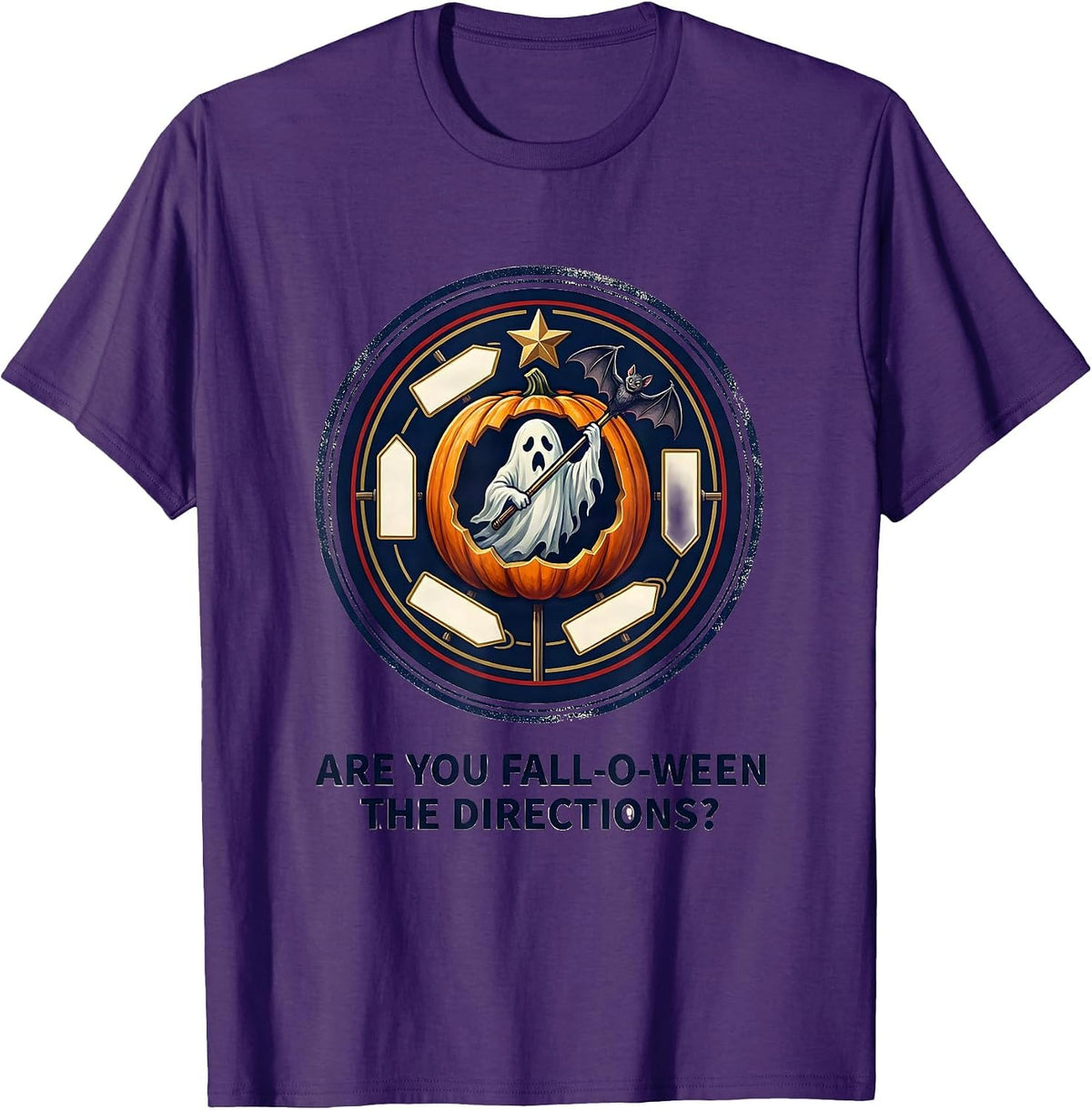 Men's Are You Fall-O-Ween The Directions Playful Teacher Halloween T-Shirt - Purple