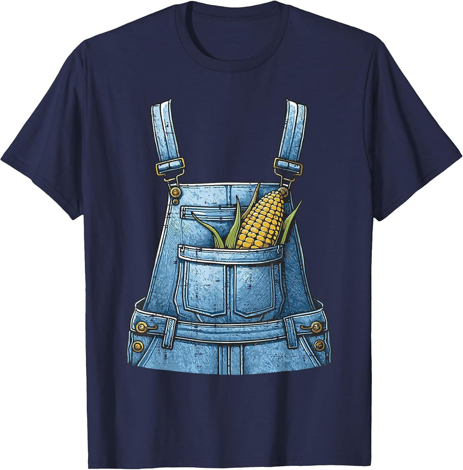 Halloween Overalls Corn Farm Costume Farmer Men Women Kids T-Shirt - Navy Blue