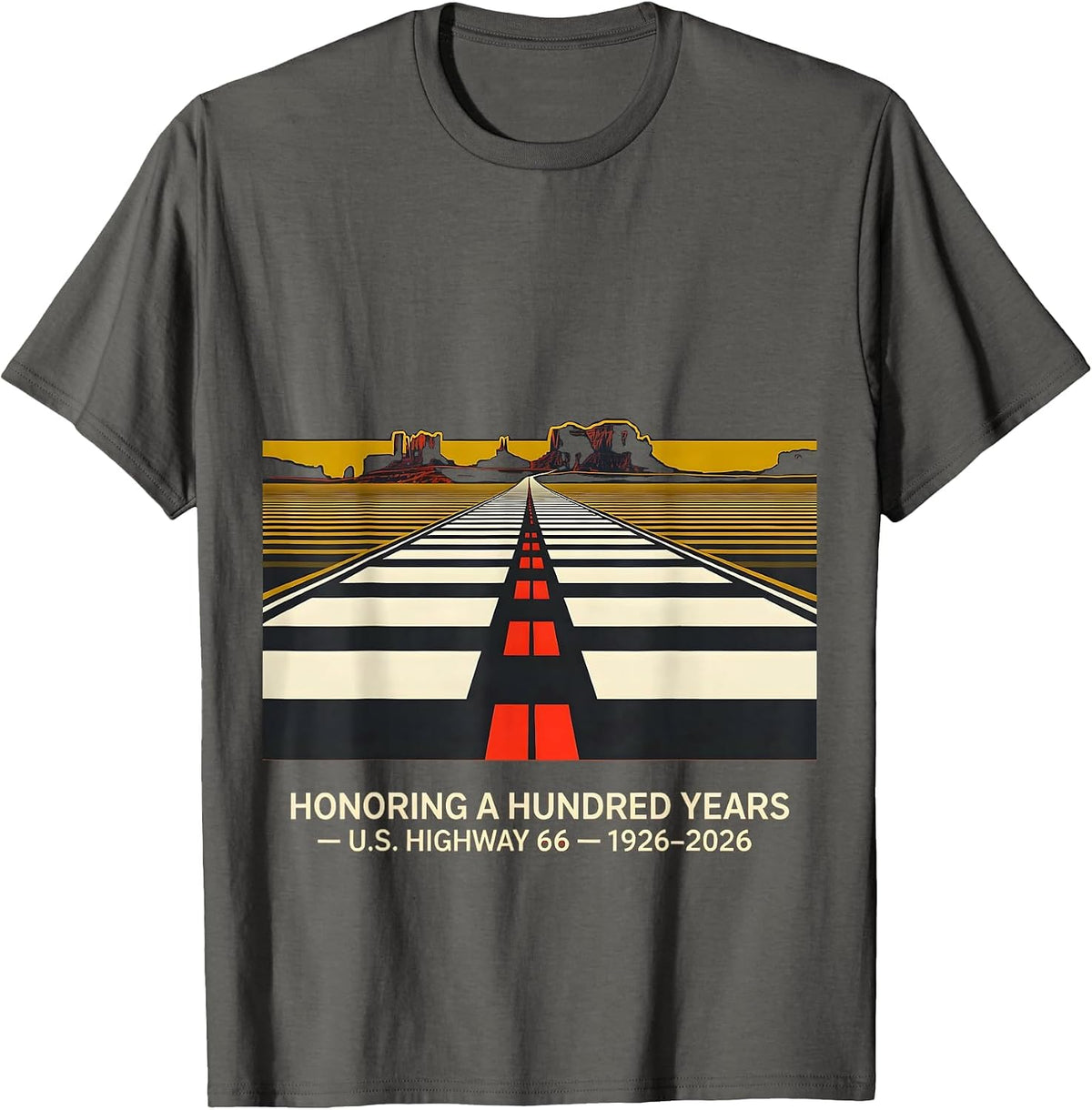 Honoring A Hundred Years — U.S. Highway 66 — 1926-2026 T-Shirt - Asphalt Grey