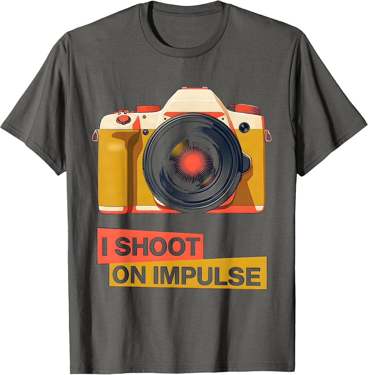Men's I Shoot On Impulse Funny Photography Hobbyist Camera T-Shirt - Asphalt Grey
