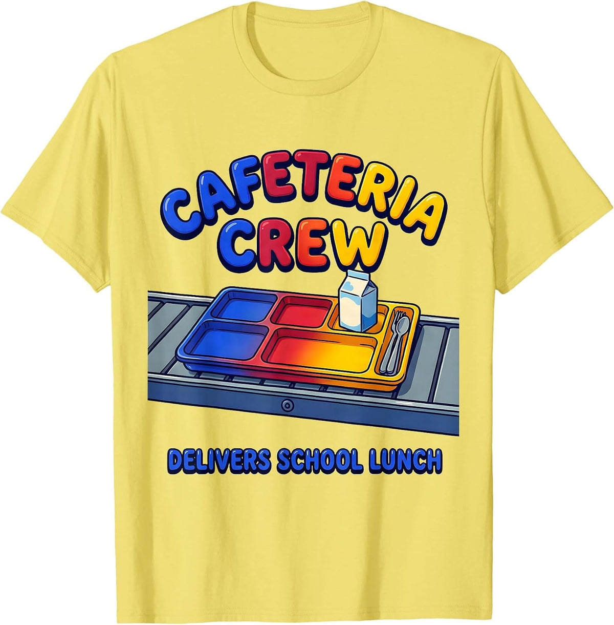 Men's Cafeteria Crew Delivers School Lunch Funny Lunch Lady Back T-Shirt - Lemon Yellow