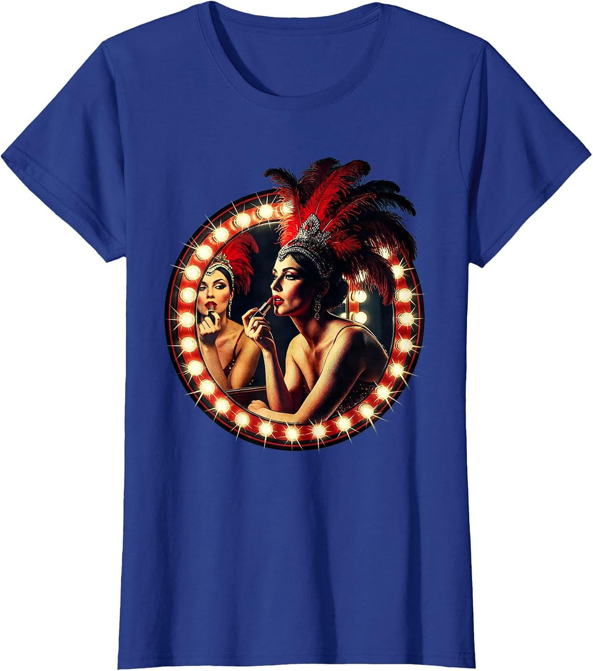 Women's Showgirl Lipstick Dressing Room Glamour Illustration T-Shirt - Royal Blue