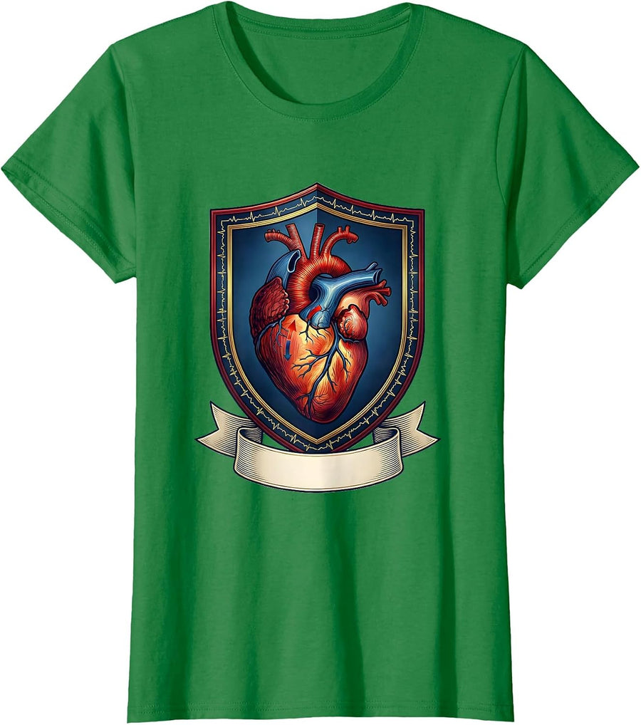 Women's Anatomical Heart Flow Medical Emblem Cardiac Nurse T-Shirt - Kelly Green