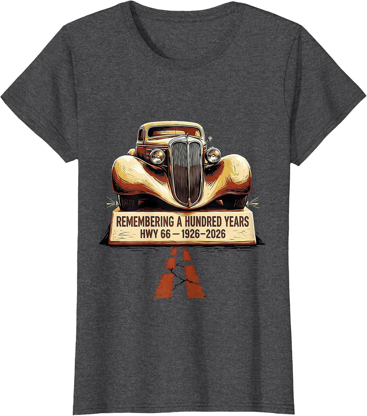 Women's Remembering A Hundred Years Hwy 66 Vintage T-Shirt - Dark Heather Grey