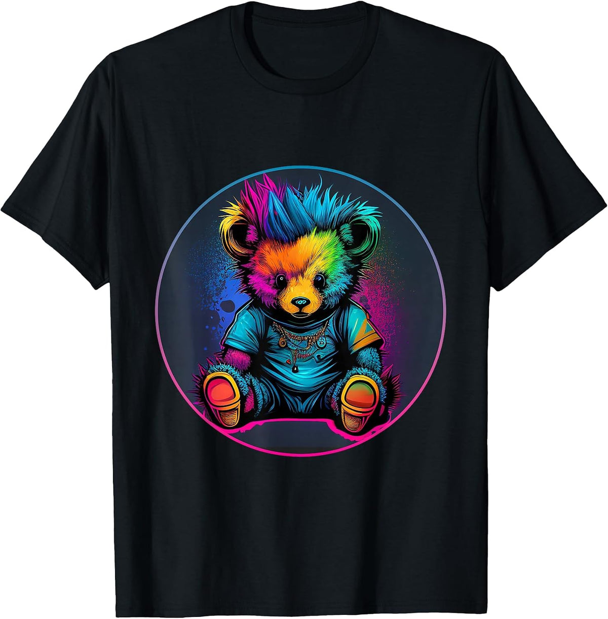 Trippy Punk Rock Rave Dance Electronic Music Party Bear T-Shirt - Black