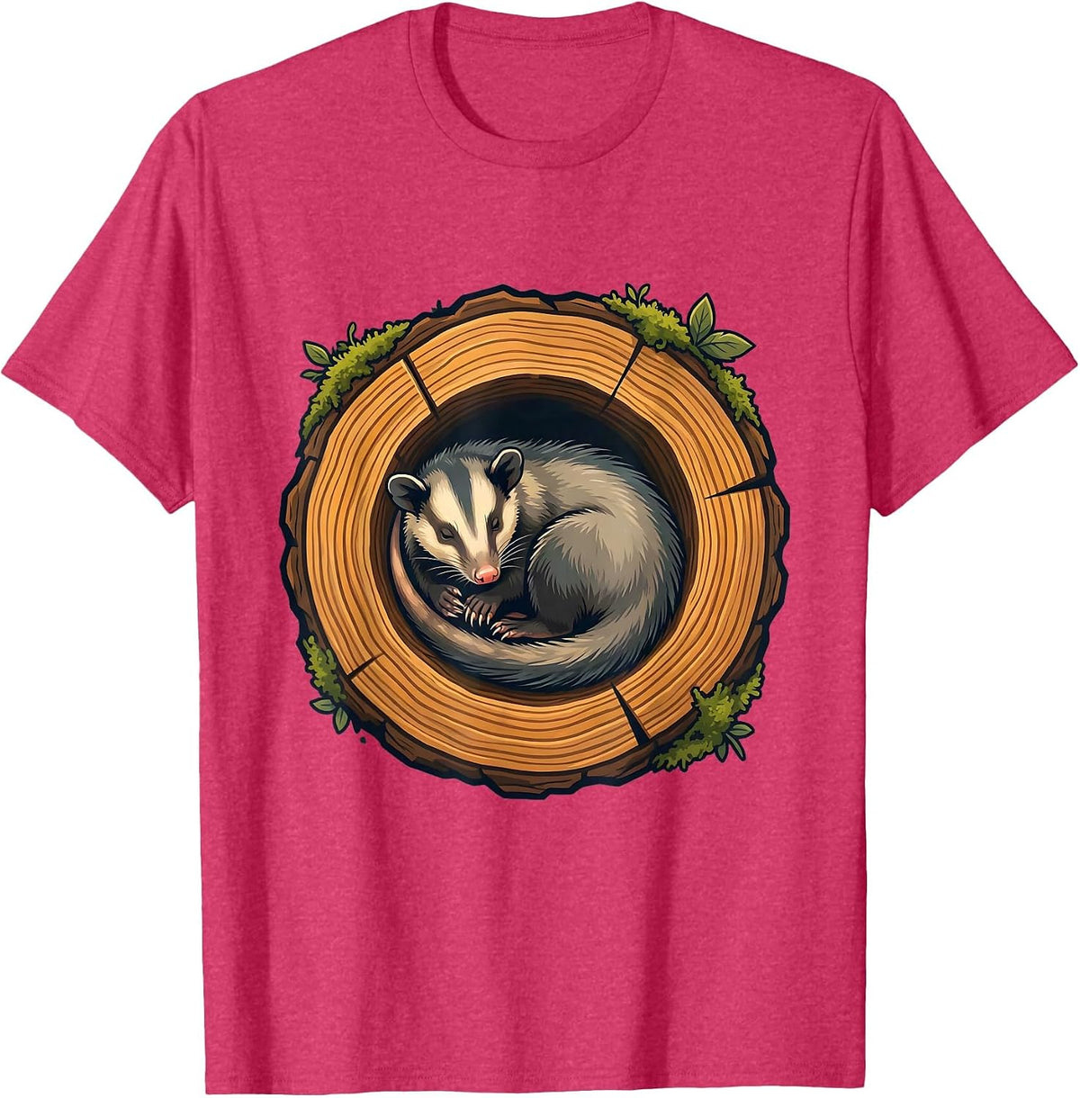 Men's Opossum Curled in Hollow Tree Trunk Graphic T-Shirt - Red Heather