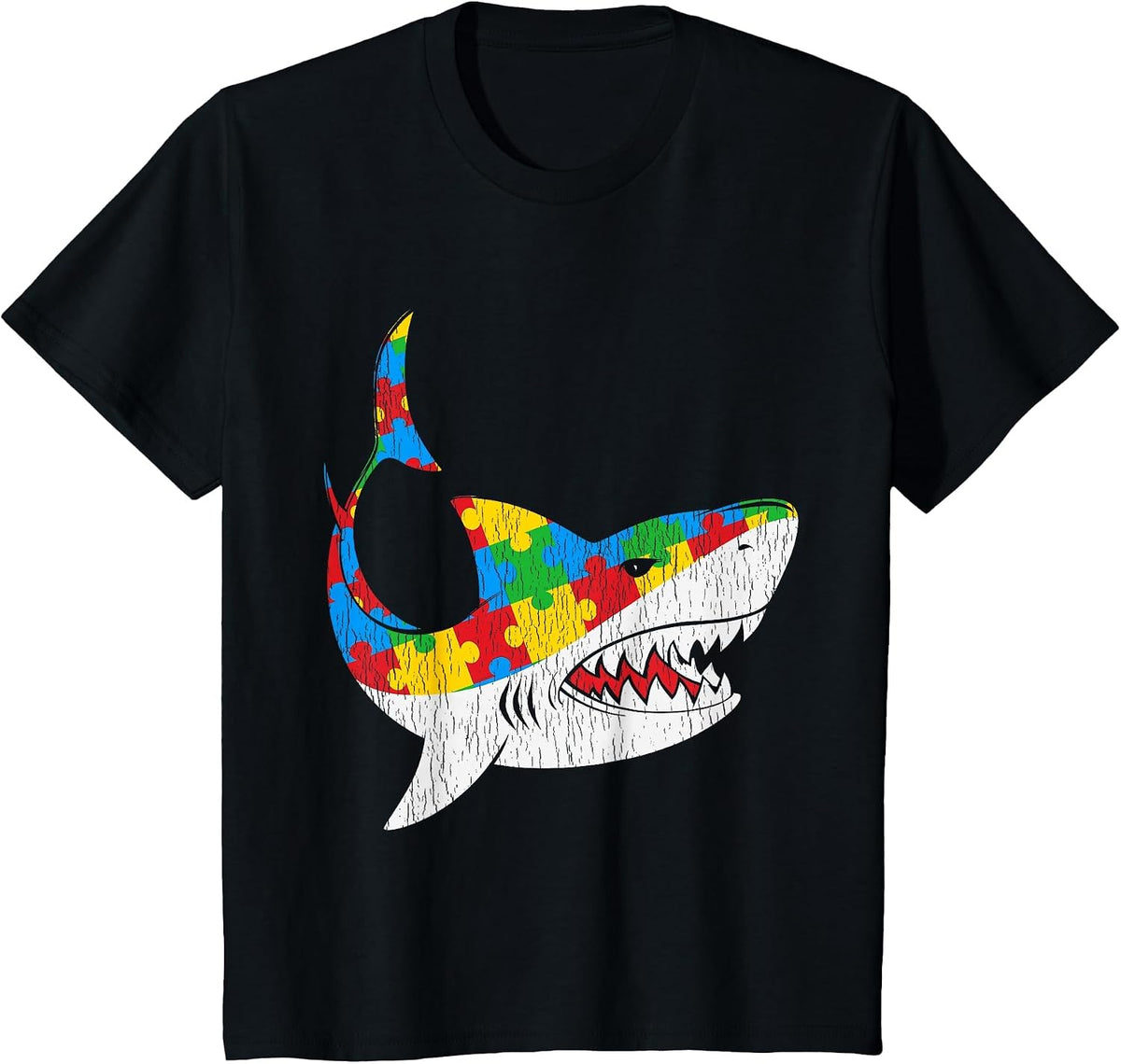 Vintage Shark Puzzle Autistic Kids Autism Awareness Shark T-Shirt - Black