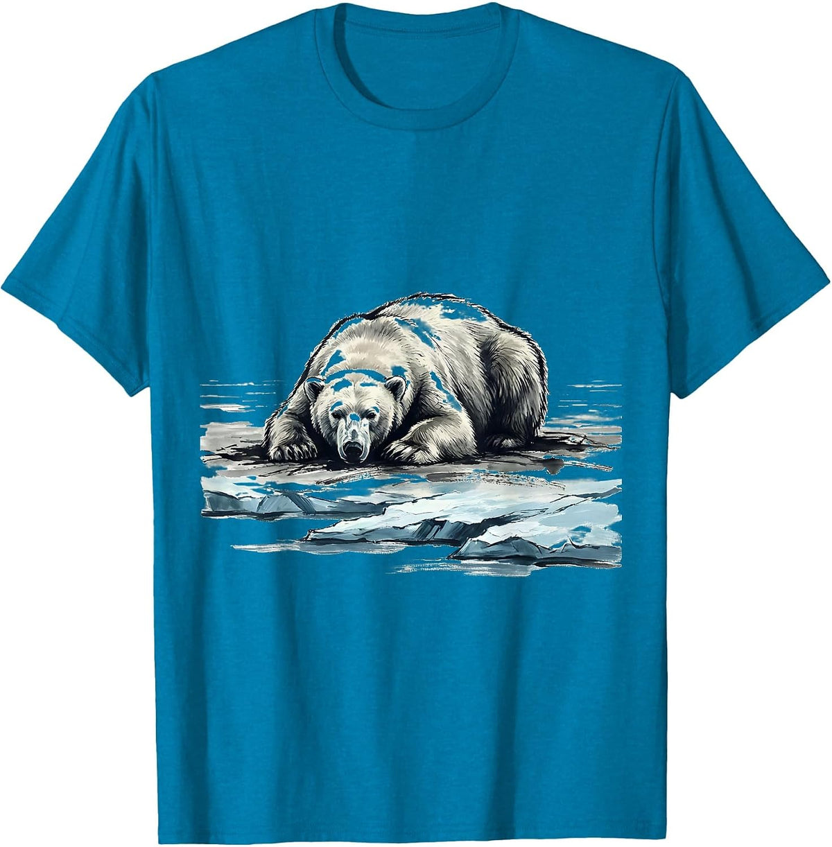 Polar Bear on Melting Ice Floe Illustration T-Shirt - Sapphire Blue