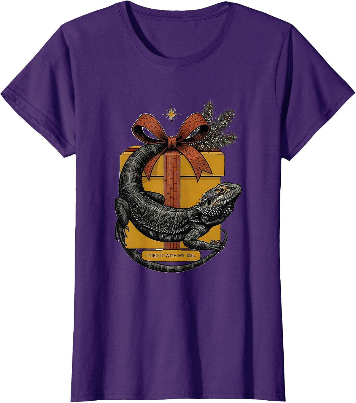 Women's I Tied It With My Tail Midcentury Modern Christmas Dragon T-Shirt - Purple