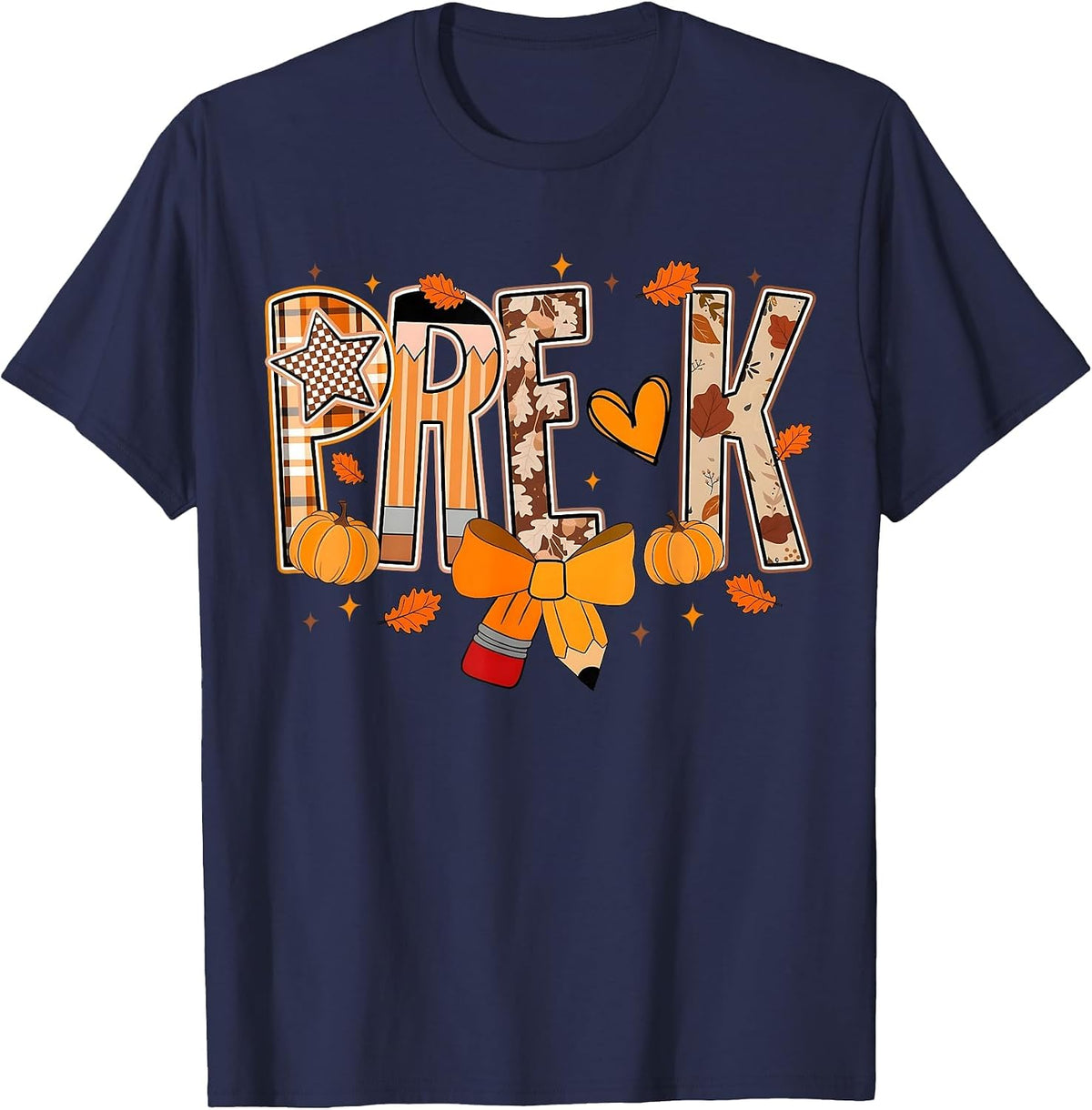 Pre K Preschool Fall Floral Coquette Bow Teachers Students T-Shirt - Navy Blue