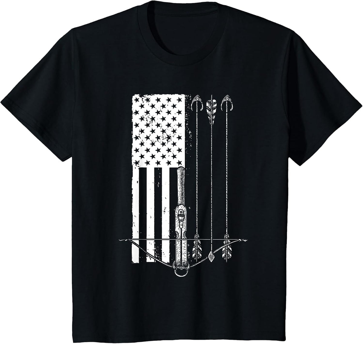 Cool Crossbow for Men Women Arrow Bow Hunting American Flag T-Shirt - Black