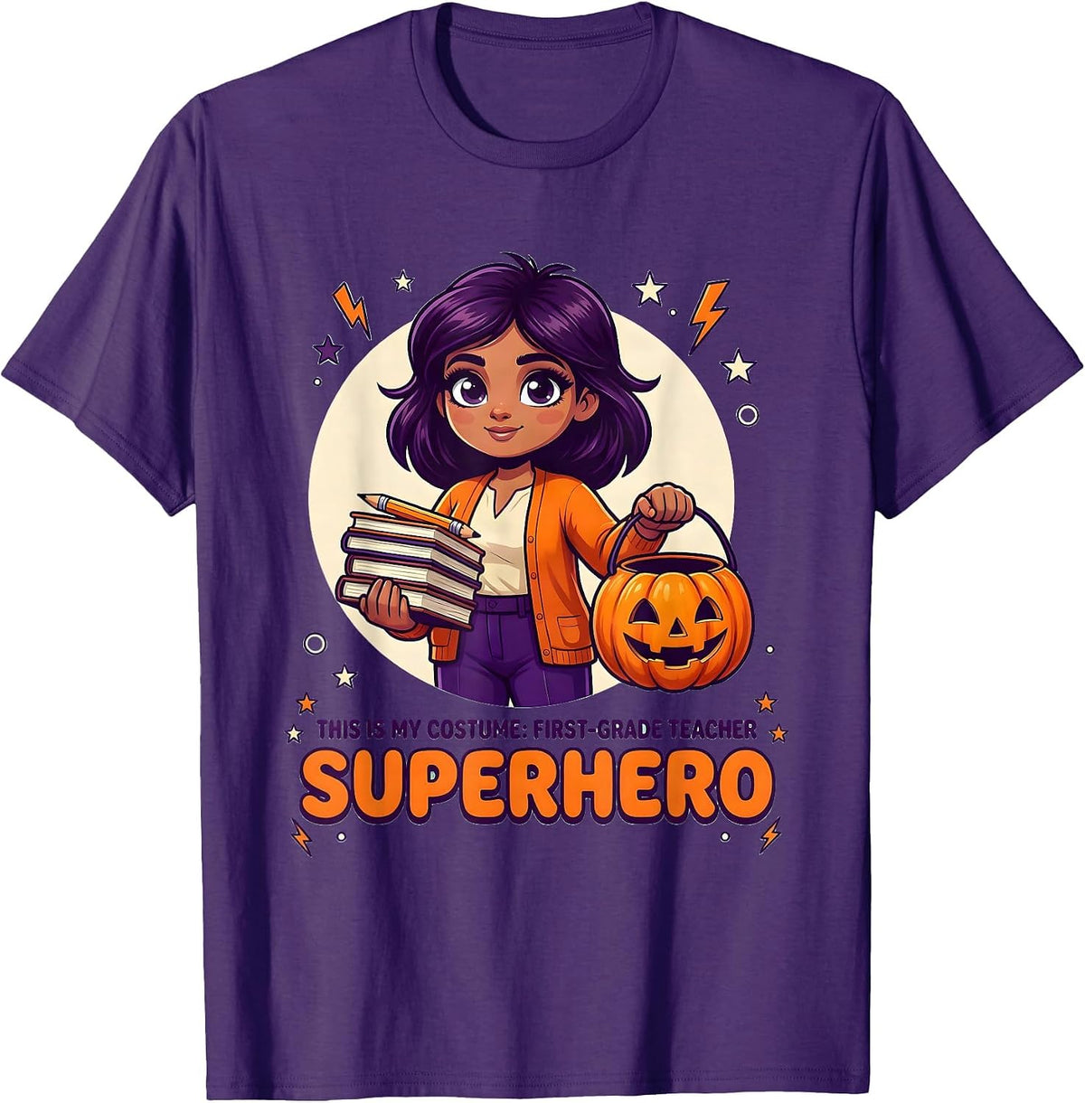 Men's THIS IS MY COSTUME: FIRST-GRADE TEACHER SUPERHERO Halloween T-Shirt - Purple