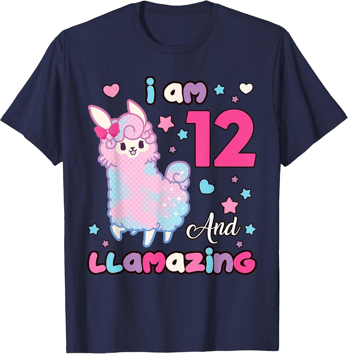 Llama 12 Years Old 12th Birthday Girl I Am Twelve Llamazing T-Shirt - Navy Blue