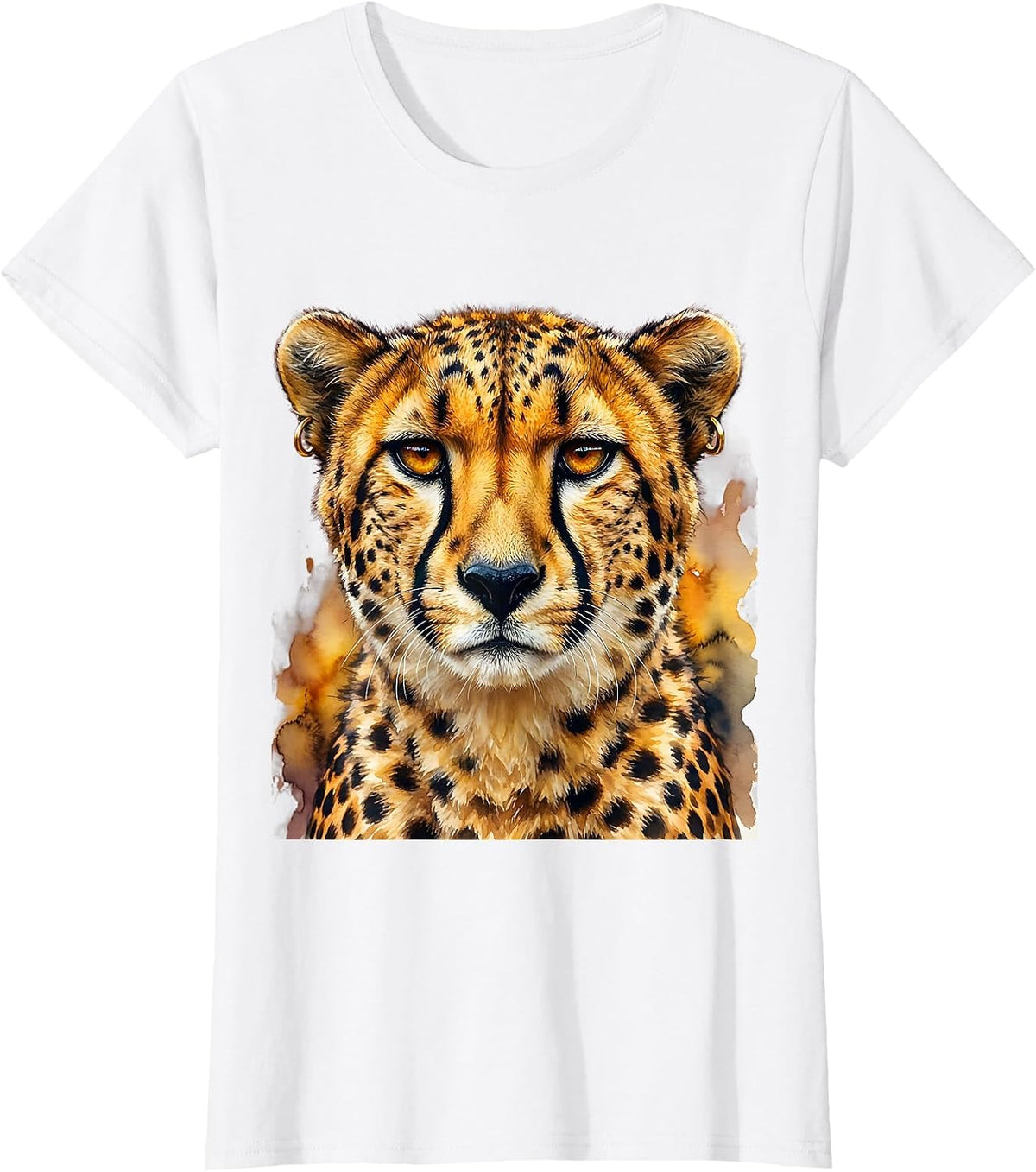 Gigi Bold Cheetah with Gold Earrings T-Shirt - White